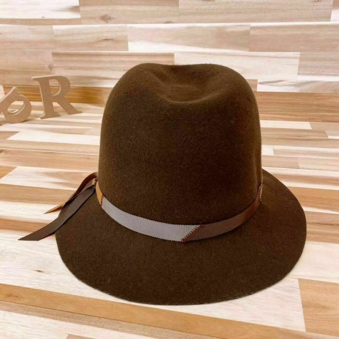 CA4LA(カシラ)のオシャレ【カシラ】CA4LA ウール リボン 中折れ ハット 茶ブラウン×黒 レディースの帽子(ハット)の商品写真