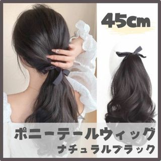 ロングカールウィッグ ナチュラルブラック ポニーテール エクステ ヘアアレンジ(その他)