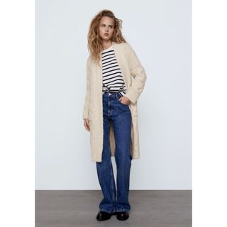 ザラ(ZARA)のZARA ザラ＊ケーブル編みニットロングカーディガン　M(カーディガン)