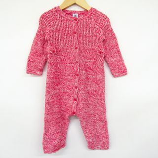 プチバトー(PETIT BATEAU)のプチバトー ツナギ ロンパース ウール混 メランジニット ベビー 女の子用 18m/81cmサイズ レッド PETIT BATEAU(その他)