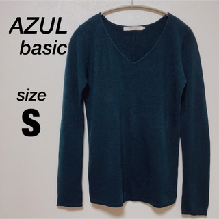 アズールバイマウジー(AZUL by moussy)のAZUL basic 定番 ニット セーター トップス 長袖 S ネイビー(ニット/セーター)