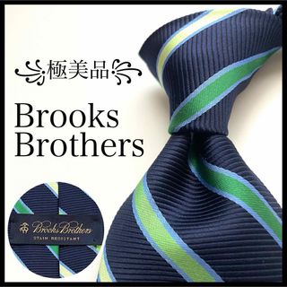 ブルックスブラザース(Brooks Brothers)の꧁極美品꧂ ブルックスブラザーズ ネクタイ ストライプ ネイビー グリーン 光沢(ネクタイ)