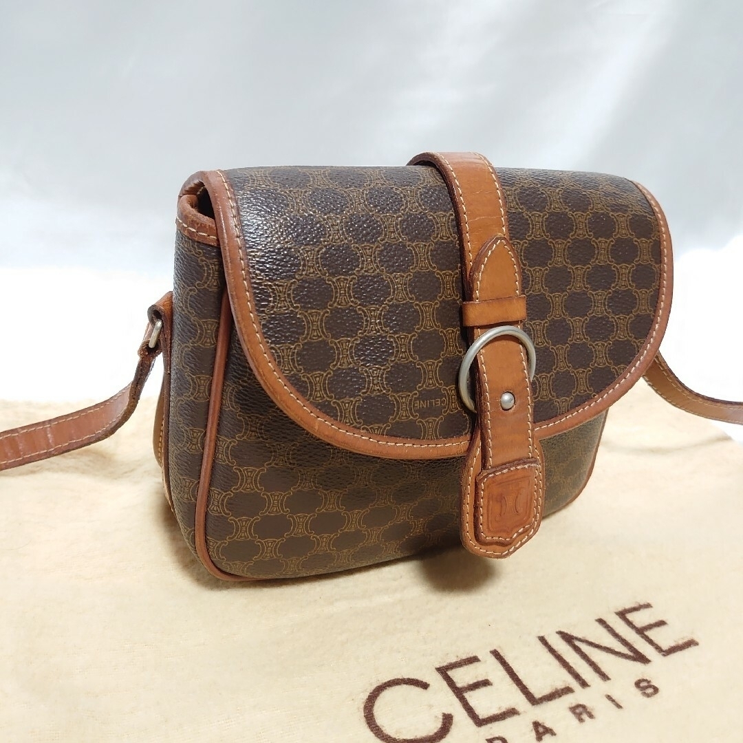 美品 CELINE マカダム柄 ミニショルダーバッグ サコッシュ ポーチレディース