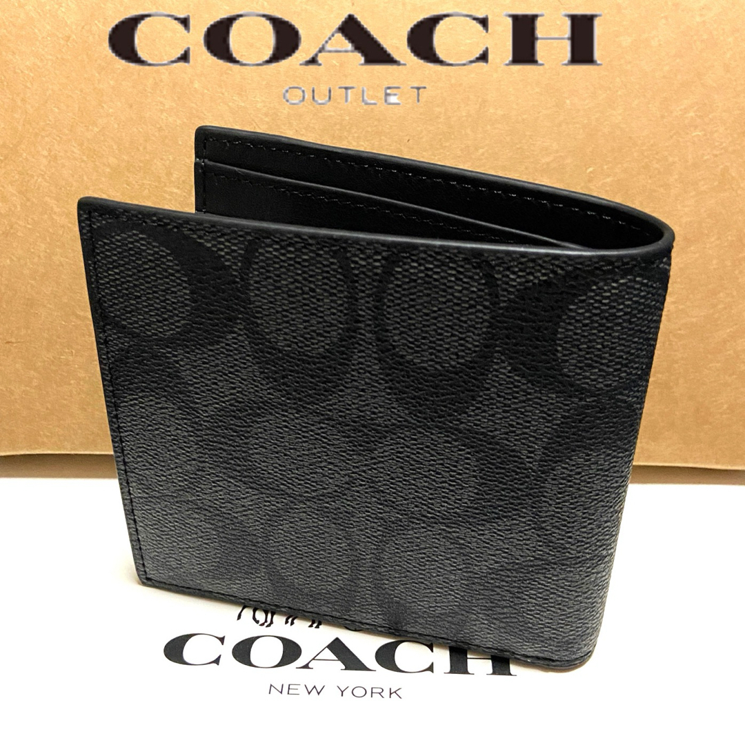 COACH - コーチ 財布 スリムミニマル二つ折り 人気のブラック