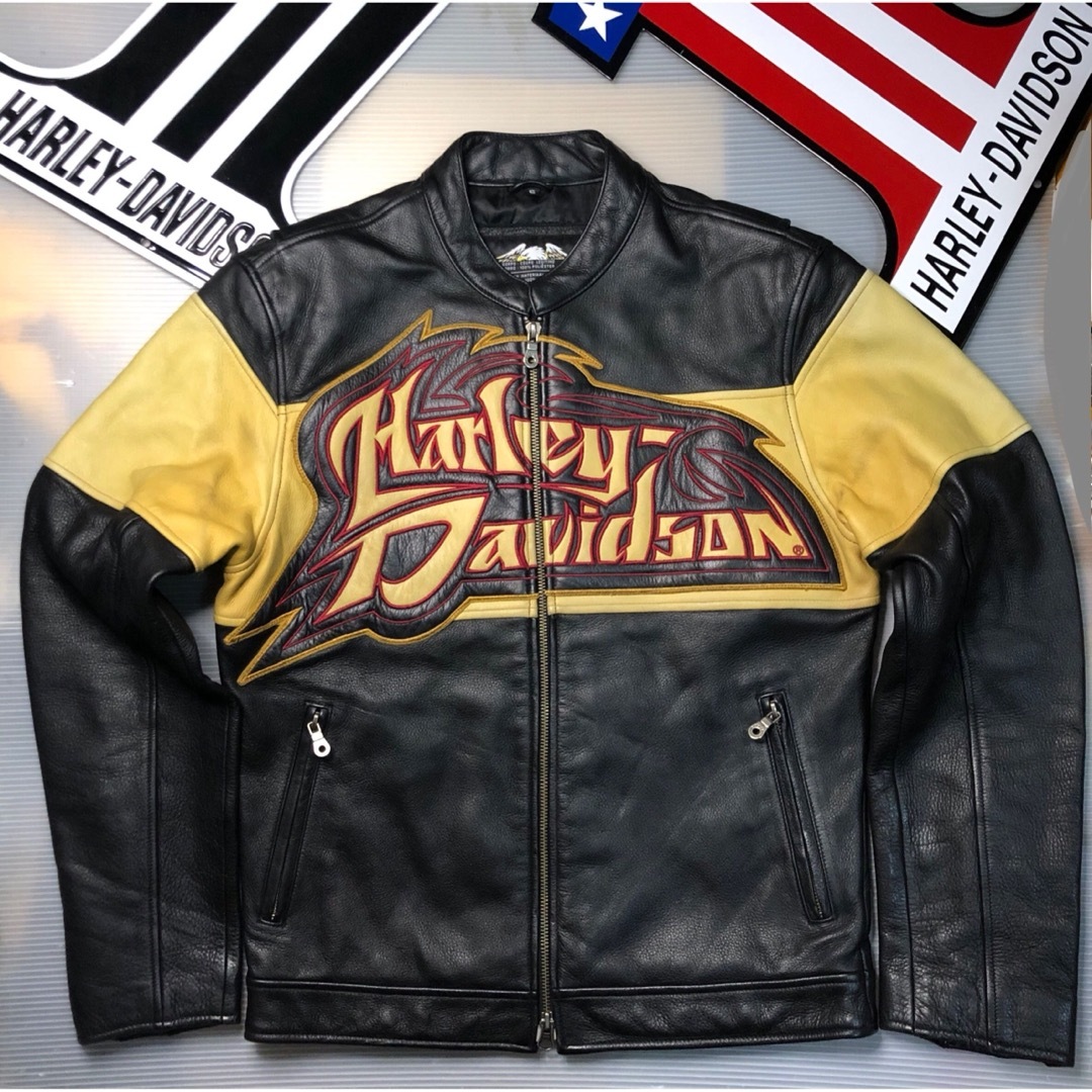 Harley Davidson(ハーレーダビッドソン)の【稀少立体革刺繍完売モデル！入手困難】ハーレーダビッドソン　ライダースジャケット メンズのジャケット/アウター(レザージャケット)の商品写真