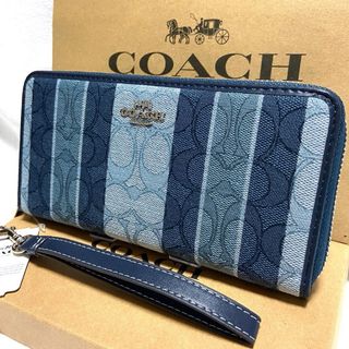 コーチ(COACH)のコーチ 長財布　人気のデニムストライプ　メンズレディス　ギフト⭕️(長財布)