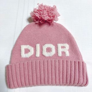 クリスチャンディオール(Christian Dior)のDIOR ディオール　ボンボン付きカシミヤウール　ロゴ入り　帽子　ニット帽　美品(ハット)