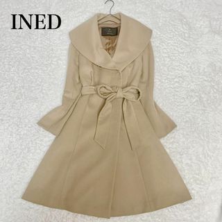 イネド(INED)の美品　INED イネド　カシミヤ　女優襟　ショールカラー　ロングコート　ベージュ(ロングコート)