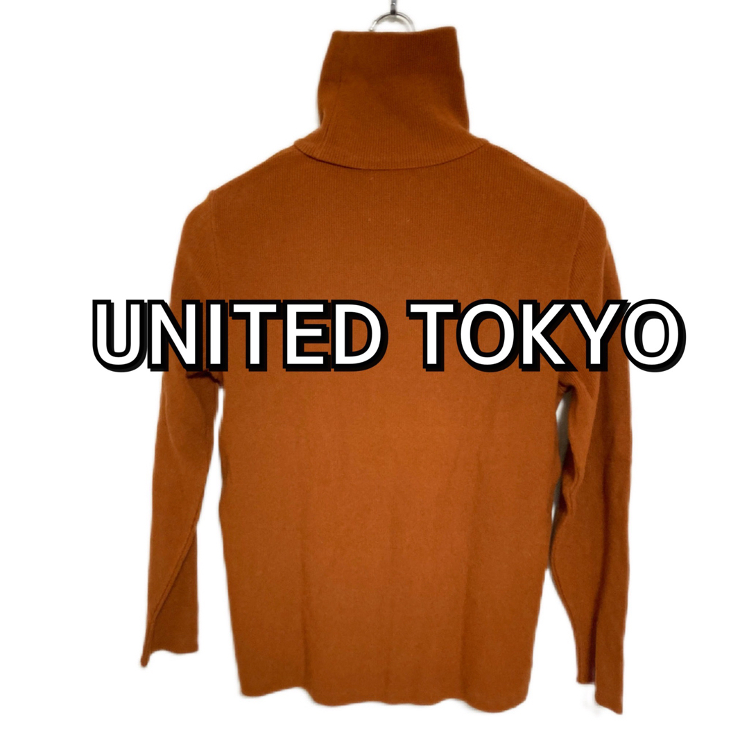 タートルネック◼︎袖【united tokyo】men's 畦タートルネックニット〈オレンジ〉美品