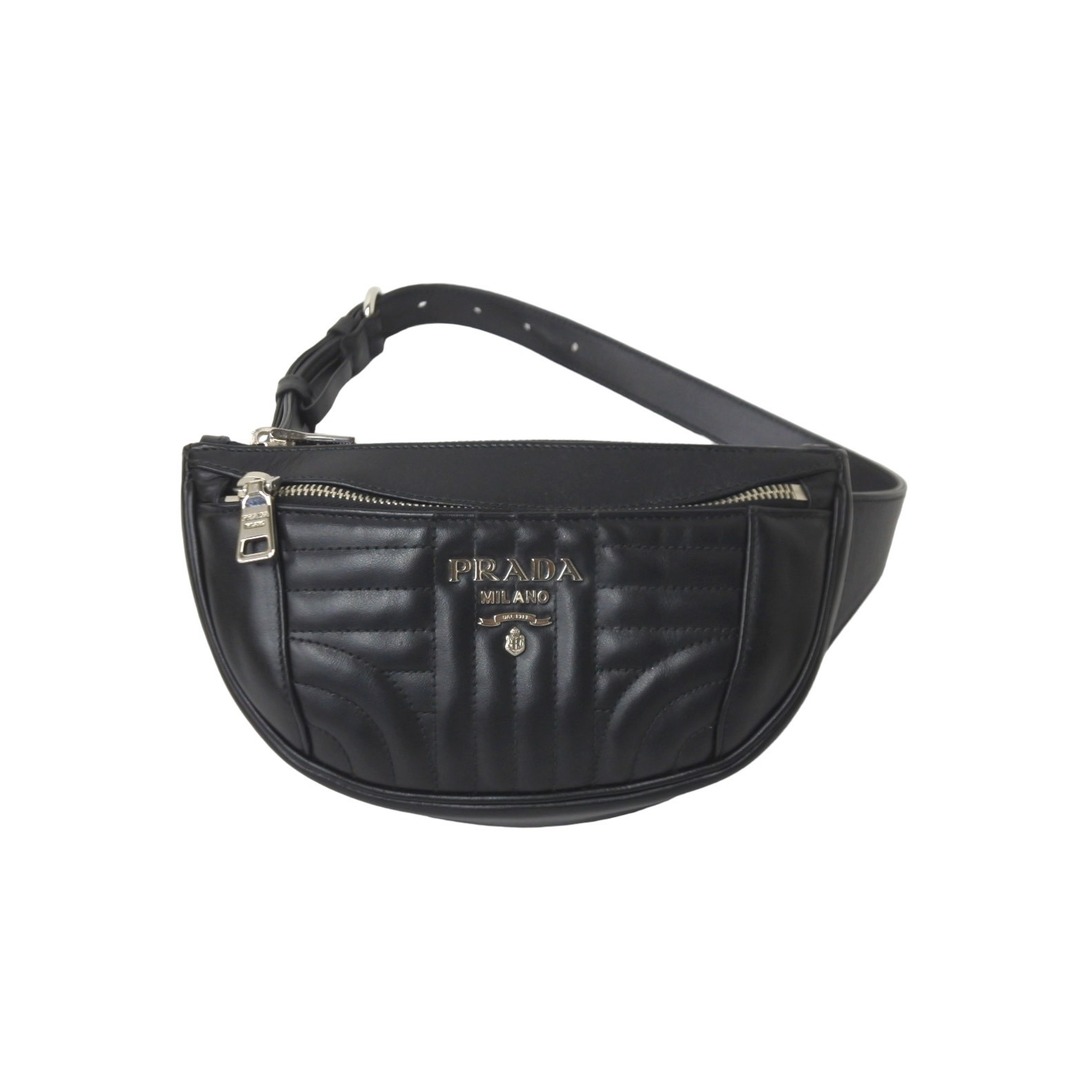 開閉式極美品 PRADA プラダ IMPUNTURE ウエストバッグ NERO ボディバッグ 1BL008-2D91-F0002 ブラック ロゴ  58415