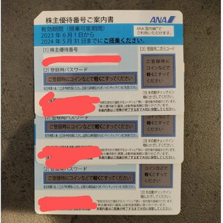 エーエヌエー(ゼンニッポンクウユ)(ANA(全日本空輸))のANA(全日空)株主優待券3枚(航空券)