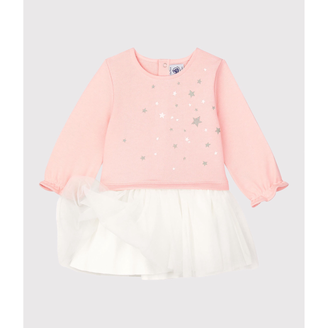 PETIT BATEAU(プチバトー)のスウェット　チュール切り替えワンピース　スター　星　 キッズ/ベビー/マタニティのベビー服(~85cm)(ワンピース)の商品写真