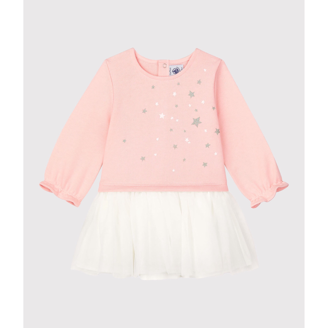 PETIT BATEAU(プチバトー)のスウェット　チュール切り替えワンピース　スター　星　 キッズ/ベビー/マタニティのベビー服(~85cm)(ワンピース)の商品写真