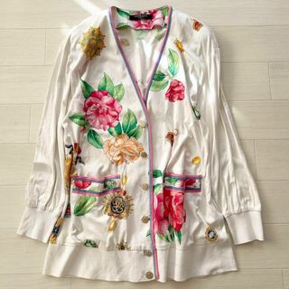 LEONARD - レオナール 花柄 カーディガン ロング 金ボタン 美品 L