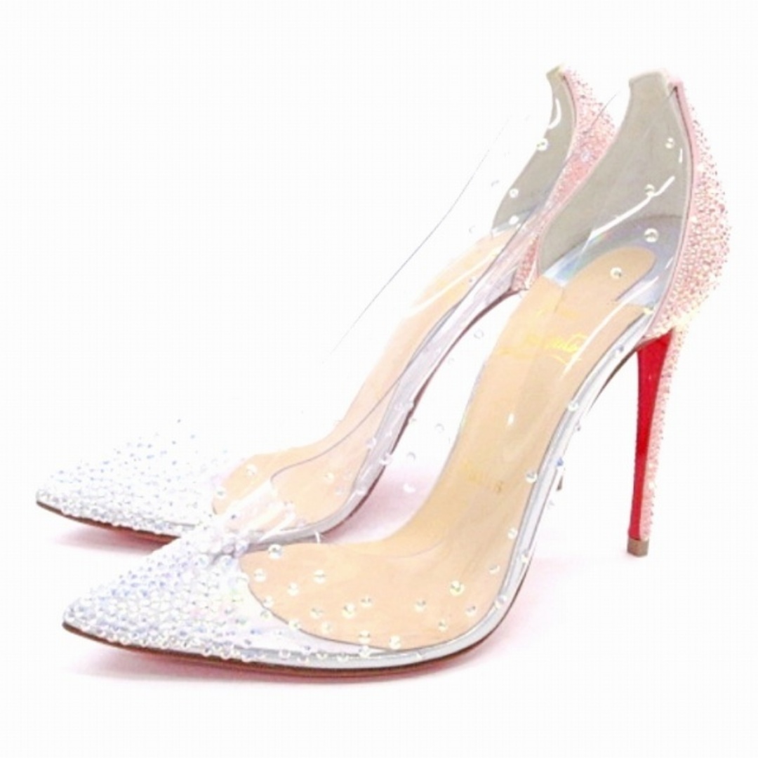 Christian Louboutin(クリスチャンルブタン)のクリスチャンルブタン クリア ラインストーン パンプス 37 約24cm ピンク レディースの靴/シューズ(ハイヒール/パンプス)の商品写真