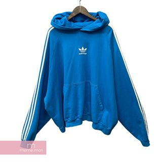 アディダス(adidas)のBALENCIAGA×adidas 2022AW Hoodie Large Fit 729322 TNVN2 バレンシアガ×アディダス ラージフィットフーディ プルオーバーパーカー オーバーサイズ サイドライン ストライプ ロゴ刺繍 ブルー サイズ2 【231229】【中古-A】【me04】(パーカー)