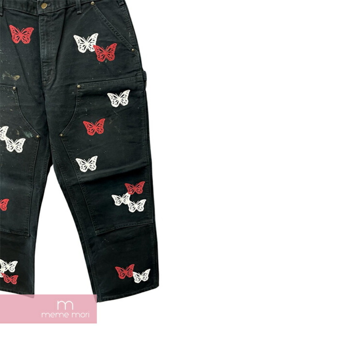 ABOUT DREAMS Butterfly Double Knee Pants アバウトドリームズ バタフライダブルニーパンツ ペインター バタフライプリント 蝶 総柄 リメイク 加工 ジップフライ カーハートボディ ブラック サイズ38 【231229】【中古-A】【me04】 メンズのスーツ(スラックス/スーツパンツ)の商品写真
