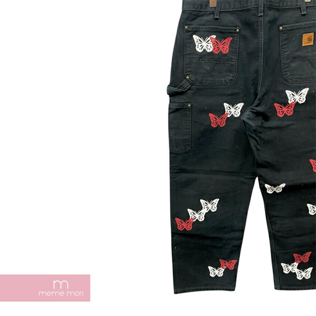 ABOUT DREAMS Butterfly Double Knee Pants アバウトドリームズ バタフライダブルニーパンツ ペインター バタフライプリント 蝶 総柄 リメイク 加工 ジップフライ カーハートボディ ブラック サイズ38 【231229】【中古-A】【me04】 メンズのスーツ(スラックス/スーツパンツ)の商品写真