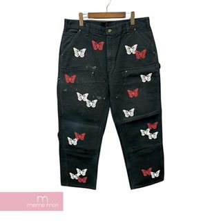 ABOUT DREAMS Butterfly Double Knee Pants アバウトドリームズ バタフライダブルニーパンツ ペインター バタフライプリント 蝶 総柄 リメイク 加工 ジップフライ カーハートボディ ブラック サイズ38 【231229】【中古-A】【me04】(スラックス/スーツパンツ)