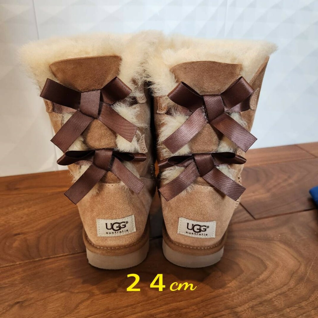 ブーツugg アグ ムートンブーツ チェスナット リボン 24センチ 新品