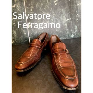 ―仕様フェラガモ Salvatore Ferragamo ホースビッド スエード ローファー メンズ パープル 紫 size7 1/2 Y01414