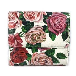 ドルチェアンドガッバーナ(DOLCE&GABBANA)のドルチェアンドガッバーナ DOLCE&GABBANA DGロゴ 花柄 フラワー コンパクトウォレット 2つ折り財布 レザー ホワイト×ピンク系 未使用(財布)