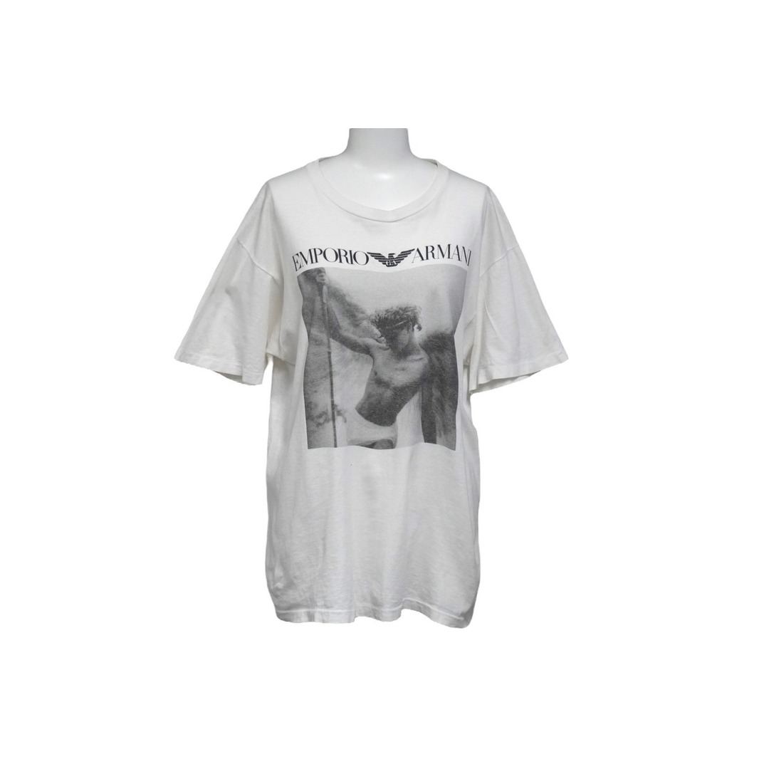 Emporio Armani(エンポリオアルマーニ)のEmporio Armani エンポリオ アルマーニ 90s フォト 半袖Ｔシャツ ホワイト ロゴ ブブルース ウェーバー サイズL 良品 中古 58764 レディースのトップス(Tシャツ(半袖/袖なし))の商品写真