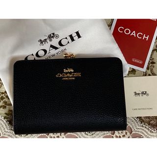 コーチ(COACH)のCOACH コーチ二つ折り財布　キスロック　黒(財布)