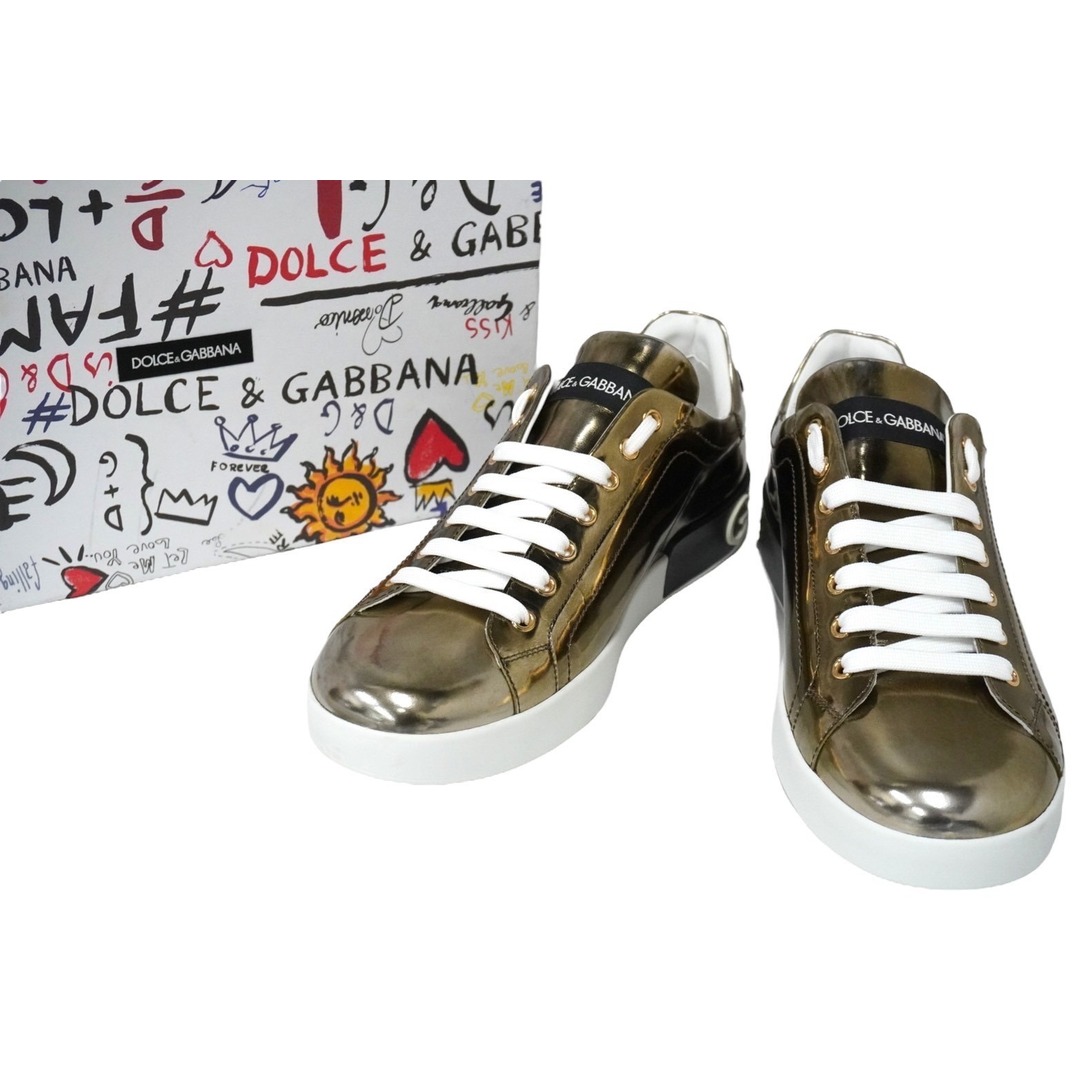 約11cmヒール高DOLCE&GABBANA ドルチェアンドガッバーナ ポルトフィーノ スニーカー ゴールド ローカット CS1587 9 美品  58360