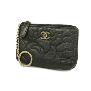 シャネル(CHANEL)の【3de4776】シャネル コインケース/カメリア/ラムスキン/ブラック/ゴールド金具(コインケース)