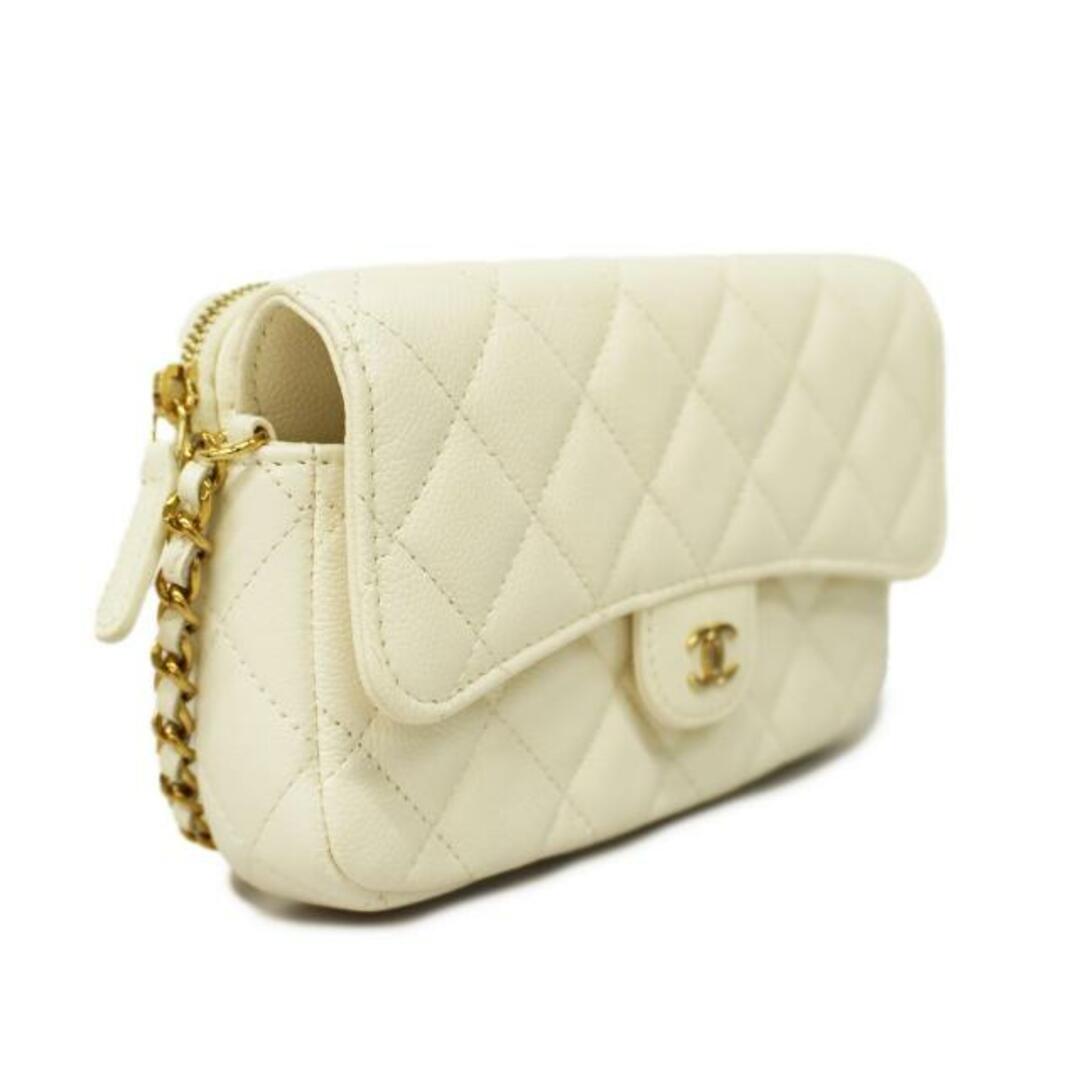 CHANEL(シャネル)の★最終価格 ★SALE 【3de4812】シャネル ショルダーウォレット/マトラッセ/チェーンショルダー/キャビアスキン/ホワイト/ゴールド金具 【中古】 レディース レディースのファッション小物(財布)の商品写真