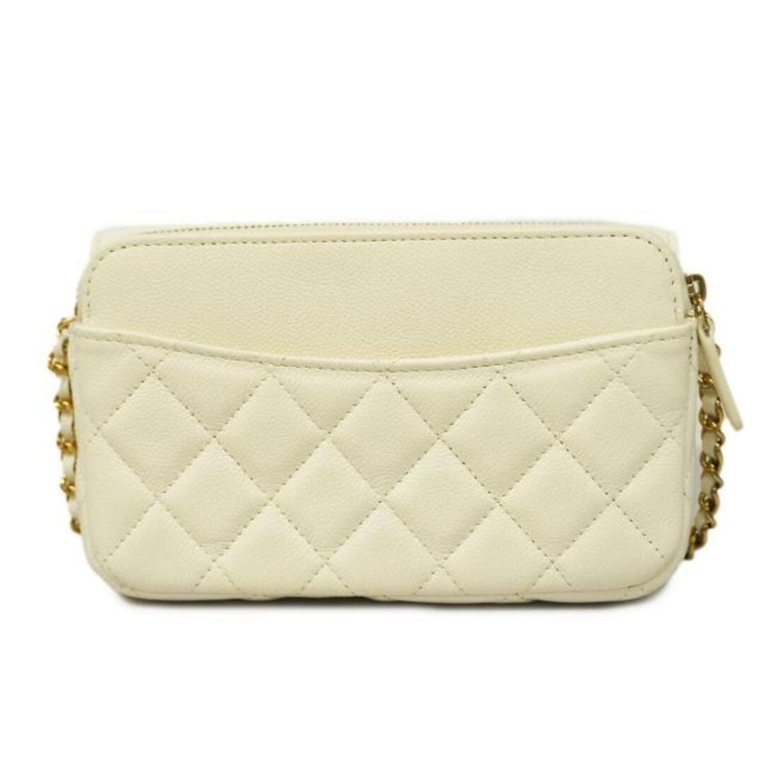 CHANEL(シャネル)の★最終価格 ★SALE 【3de4812】シャネル ショルダーウォレット/マトラッセ/チェーンショルダー/キャビアスキン/ホワイト/ゴールド金具 【中古】 レディース レディースのファッション小物(財布)の商品写真