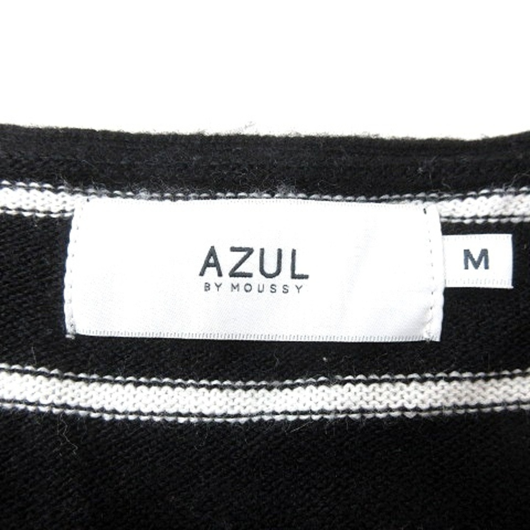 AZUL by moussy(アズールバイマウジー)のアズールバイマウジー ニット カットソー Vネック ボーダー 長袖 M 黒 レディースのトップス(ニット/セーター)の商品写真