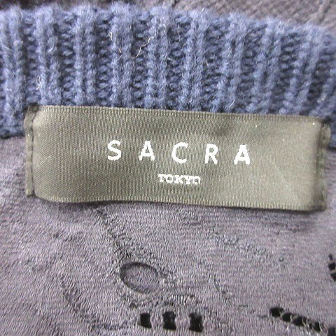 SACRA(サクラ)のサクラ ニット セーター アルパカ混 切替 レース 長袖 38 紺 ネイビー レディースのトップス(ニット/セーター)の商品写真