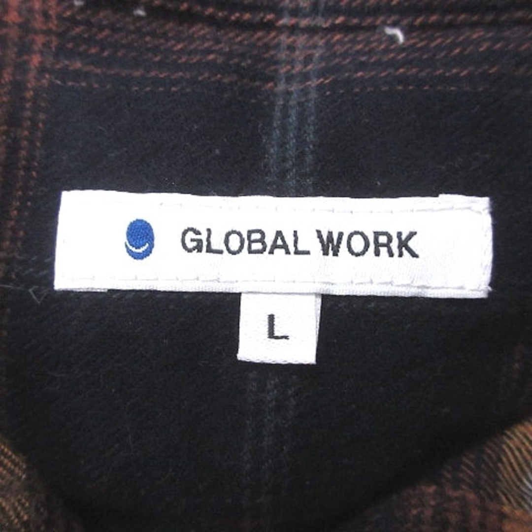 GLOBAL WORK(グローバルワーク)のグローバルワーク シャツワンピース ひざ丈 チェック 長袖 L 紺 黃 レディースのワンピース(ひざ丈ワンピース)の商品写真