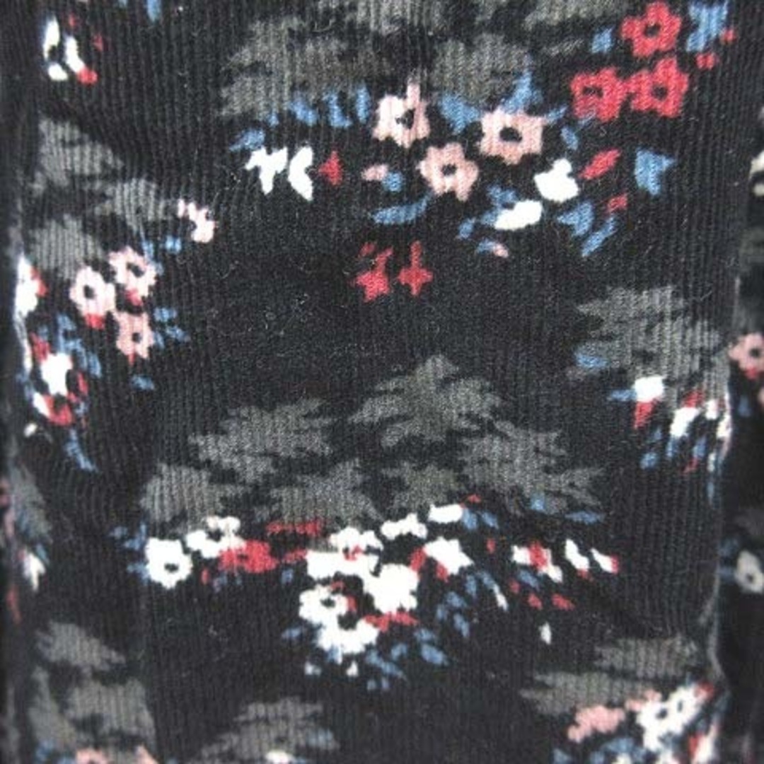flower(フラワー)のフラワー フレアスカート ミモレ ロング コーデュロイ 小花柄 黒 ブラック レディースのスカート(ロングスカート)の商品写真