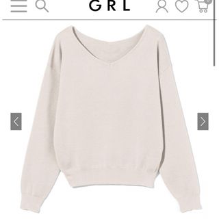 グレイル(GRL)のGRL Vネックニットトップス rut815 アイボリー ホワイト 白色 清楚(ニット/セーター)