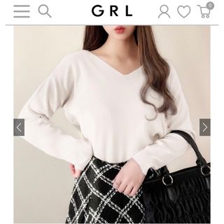 グレイル(GRL)のGRL Vネックニットトップス rut815 アイボリー ホワイト 白色 清楚(ニット/セーター)