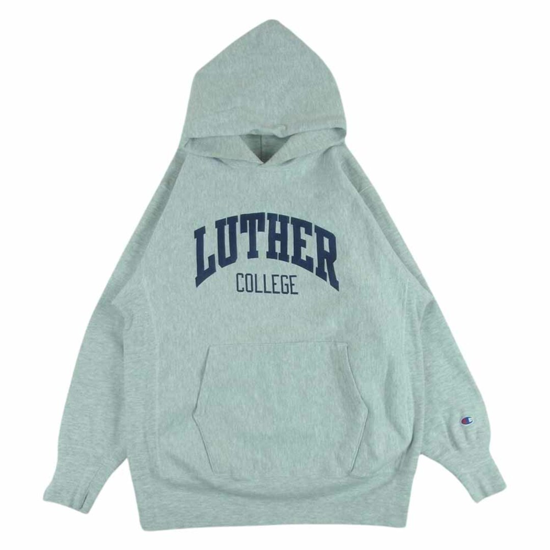 約70cm身幅Champion チャンピオン ヴィンテージ 90s 刺繍タグ メキシコ製 REVERSE WEAVE LUTHER COLLEGE リバースウィーブ カレッジ ロゴ プルオーバー パーカー グレー系 XL