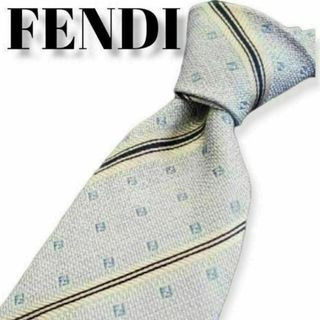 フェンディ(FENDI)のフェンディ　ハイブランドネクタイ　ストライプ　ズッカ柄　水色　メンズ　イタリア(ネクタイ)