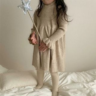 韓国子供服　knit onepiece フレアスリーブニットワンピース