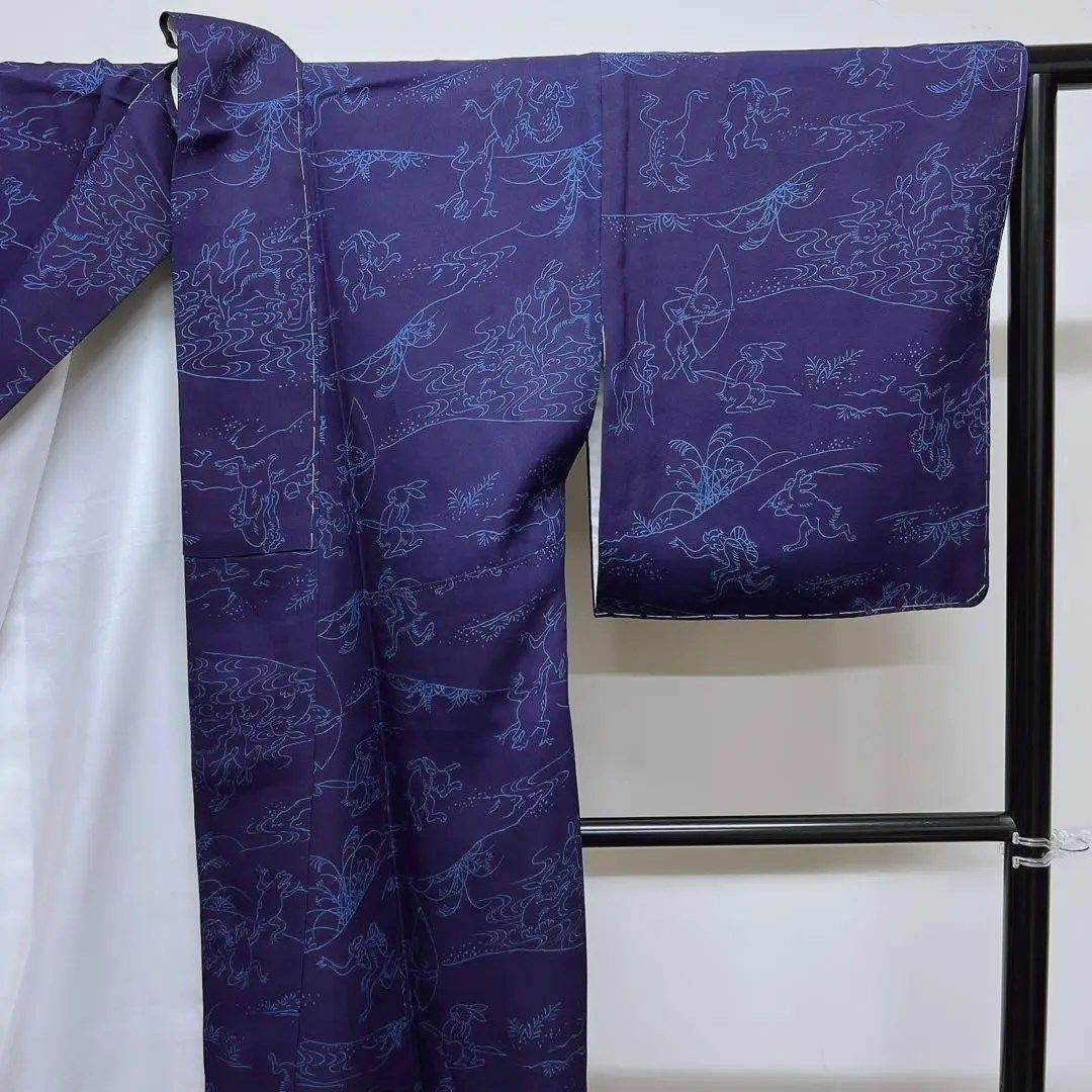 橋詰清貫作 藍友禅 本藍染 鳥獣戯画の小紋 作家もの 橋詰清貫作 藍友禅 本藍染 鳥獣戯画の小紋 作家もの