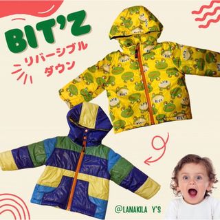 ビッツ(Bit'z)のBIT'Z : リバーシブル　ダウン　帽子取り外し可　カエル　ボーダー　90cm(ジャケット/上着)