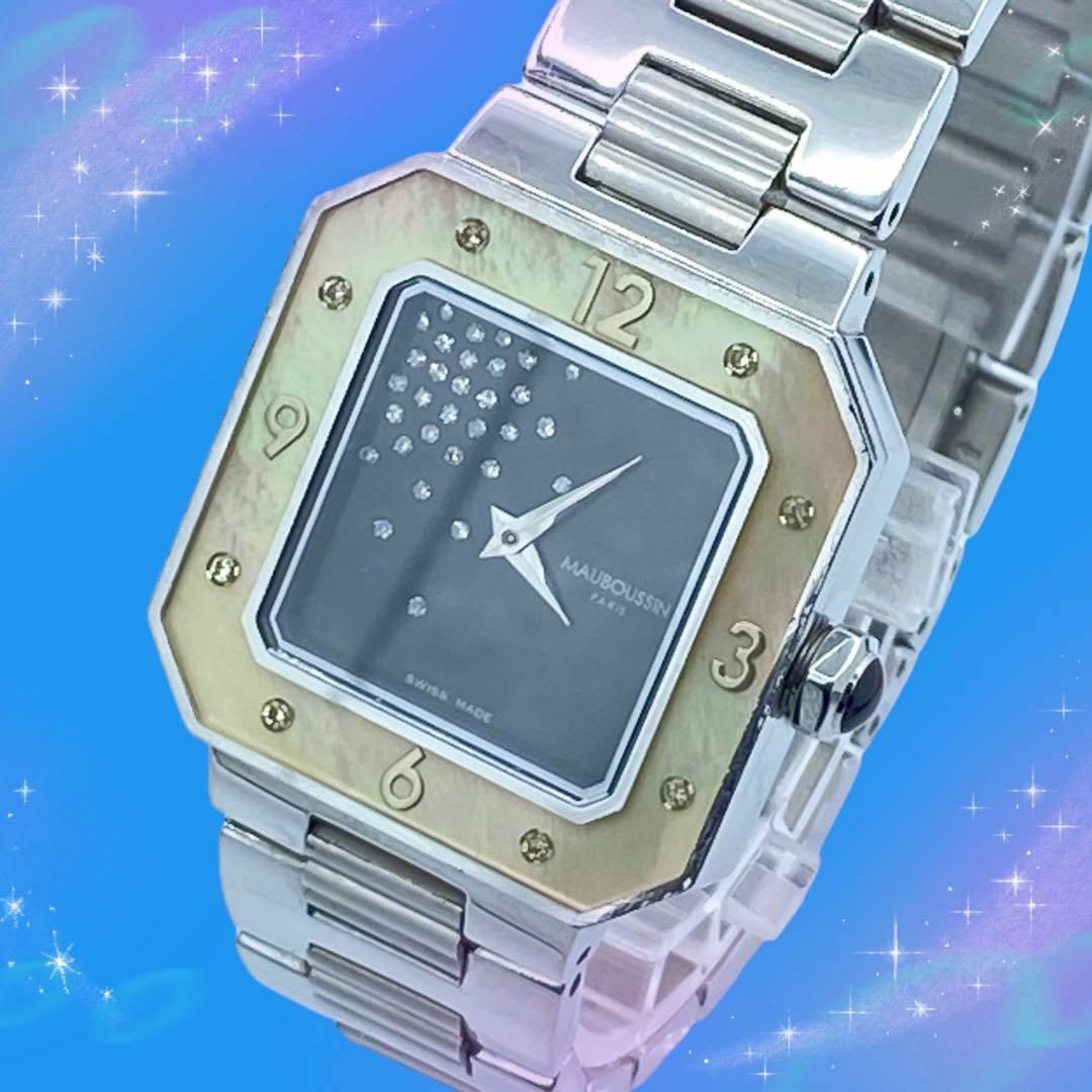 ケース⭐︎購入先《美品　稼動品》　モーブッサン　39Pダイヤ　レディース腕時計　（AD218）