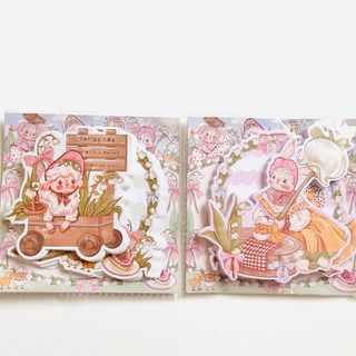 海外　fairylady レトロアニマル　うさぎ　フラワー　ダイカットメモ　2種(ノート/メモ帳/ふせん)