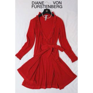 ダイアンフォンファステンバーグ(DIANE von FURSTENBERG)の希少 赤ニット【DVF】ウール100% カシュクール ワンピース(ひざ丈ワンピース)