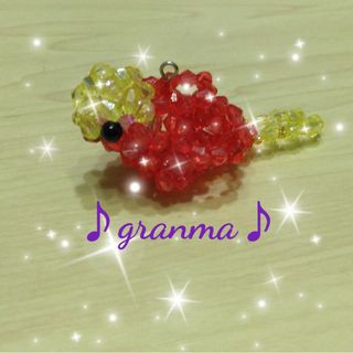 ♪granma♪インコストラップ＊赤＊(キーホルダー/ストラップ)