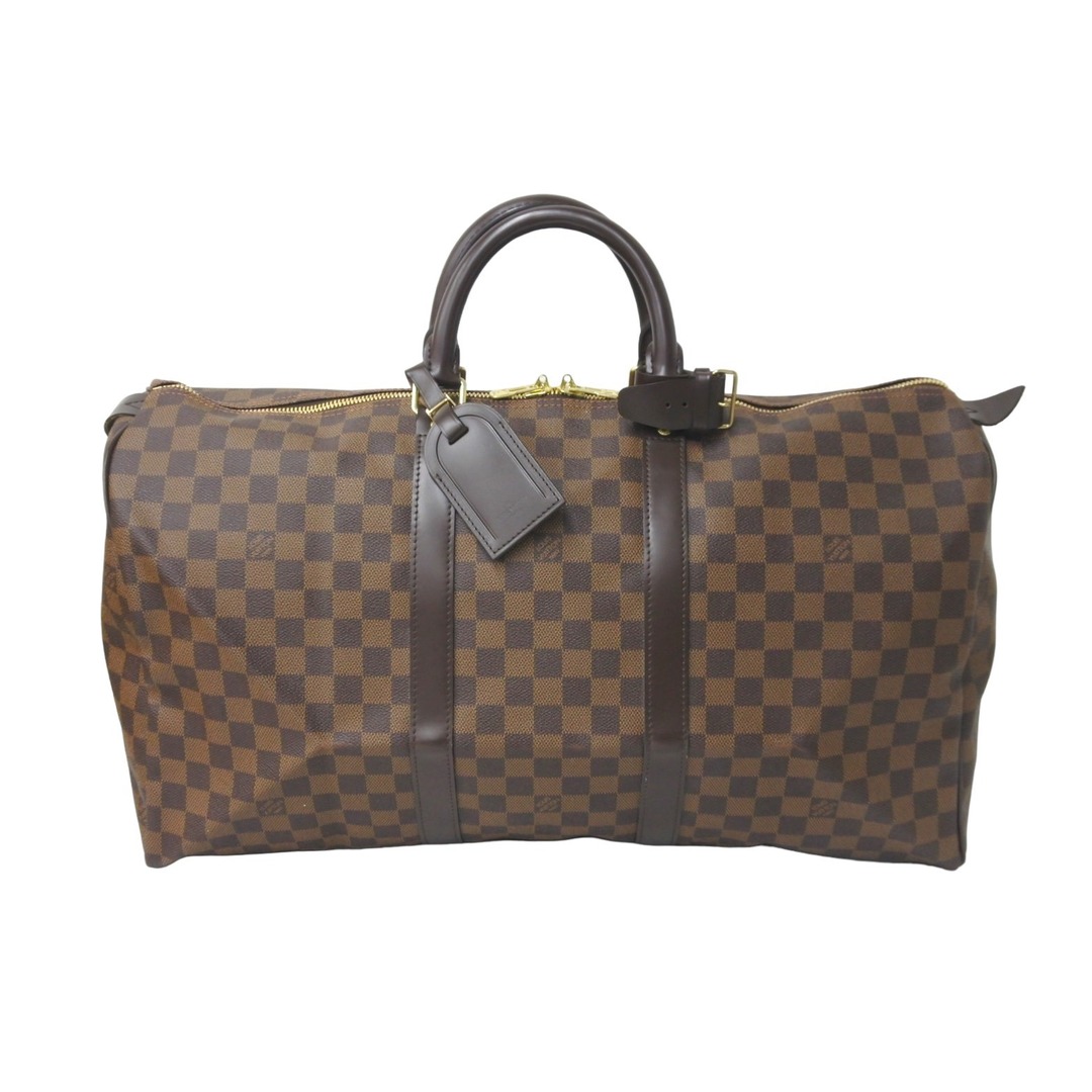 レディースLOUIS VUITTON ルイヴィトン ダミエ キーポル50 ボストンバッグ N41427 コーティングキャンバス ブラウン 美品  57978