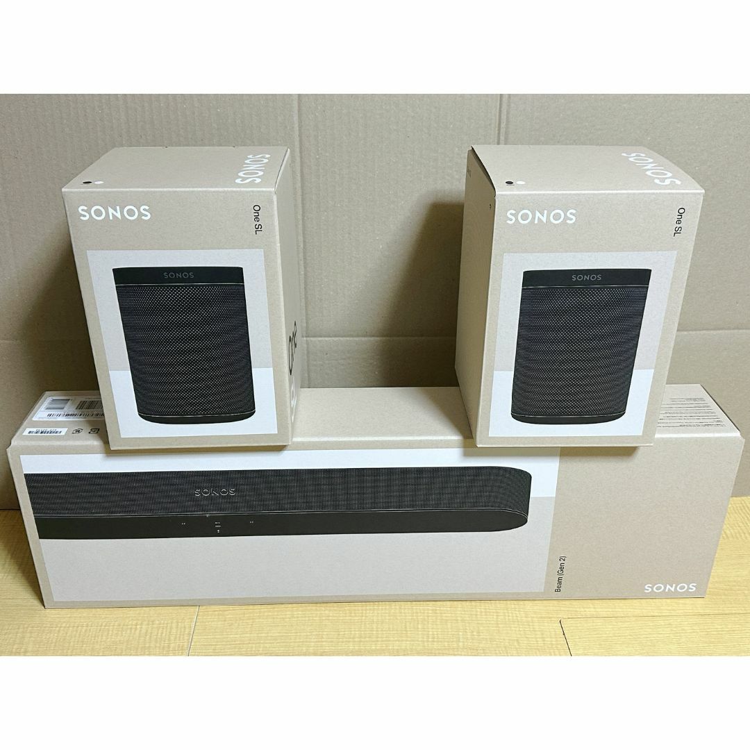 オーディオ機器未開封 3点 送無 Sonos サウンドバーBeam/スピーカーONE SL×2