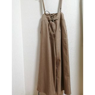 シマムラ(しまむら)のLutique　サスペンダー付きハイウエスト　ワイドパンツ　薄茶系　Lサイズ(サロペット/オーバーオール)